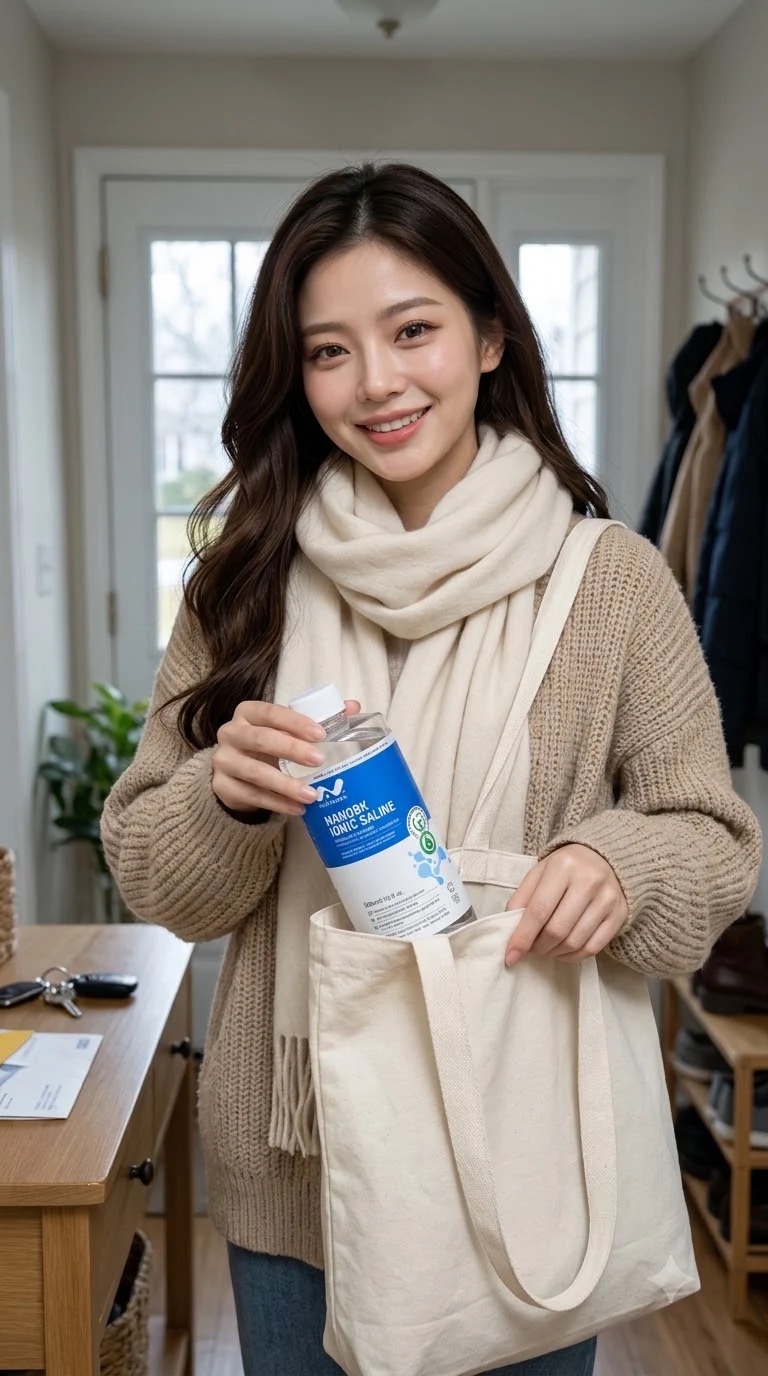 Khách hàng cầm chai NanoBK